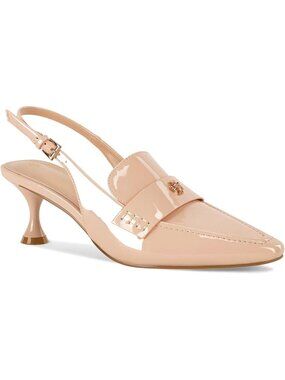 Women's Nude Faux Leather Pointed Toe Sandals Slingback Kitten Ankle Heel Shoes